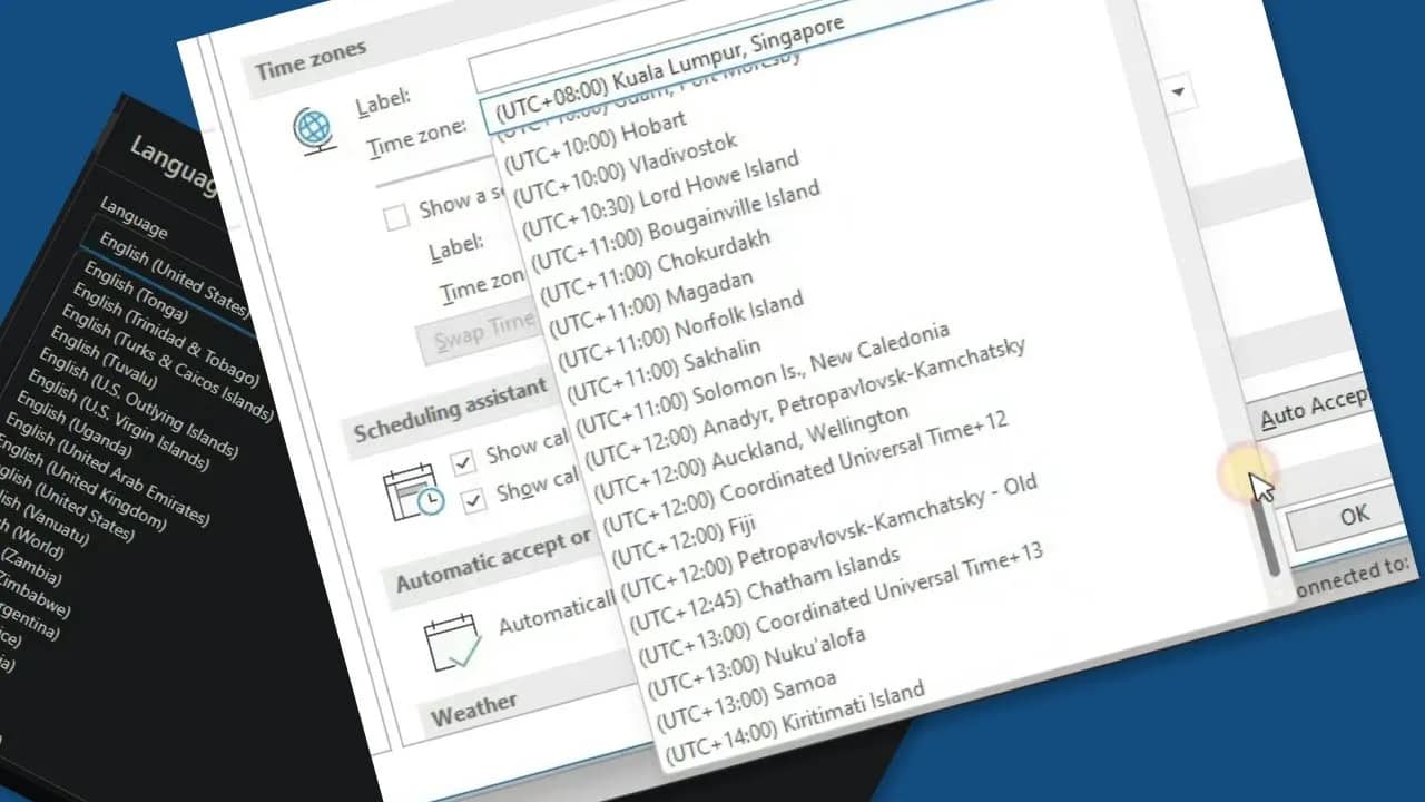 How to Change Time Zone and Language in Outlook