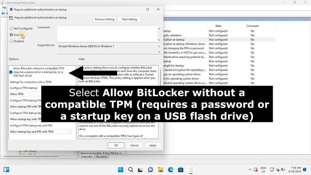 Enable BitLocker on Windows 11 without a TPM chip