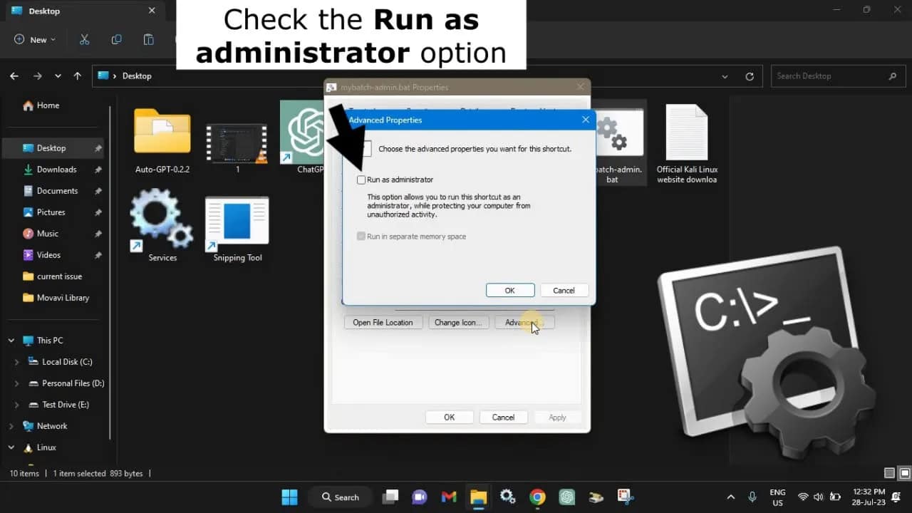 How to run a batch file always as admin on Windows 11