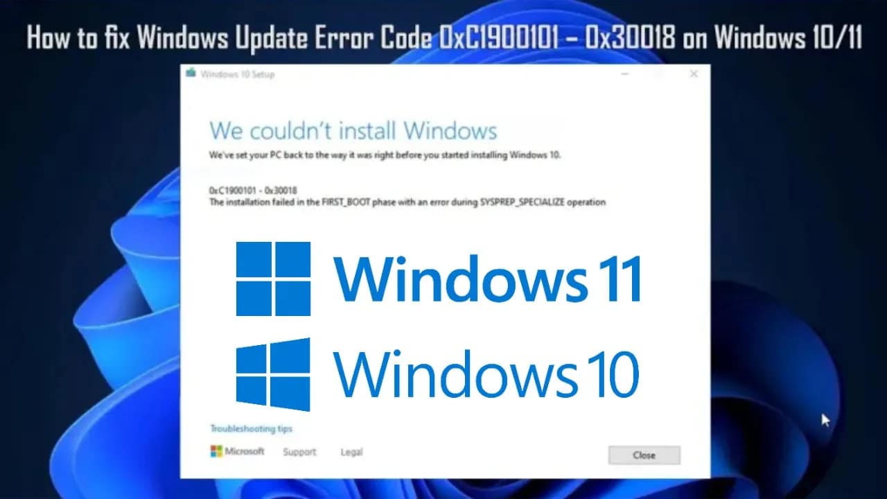 How to fix Windows Update Error Code 0xC1900101 – 0x30018 on Windows 10/11