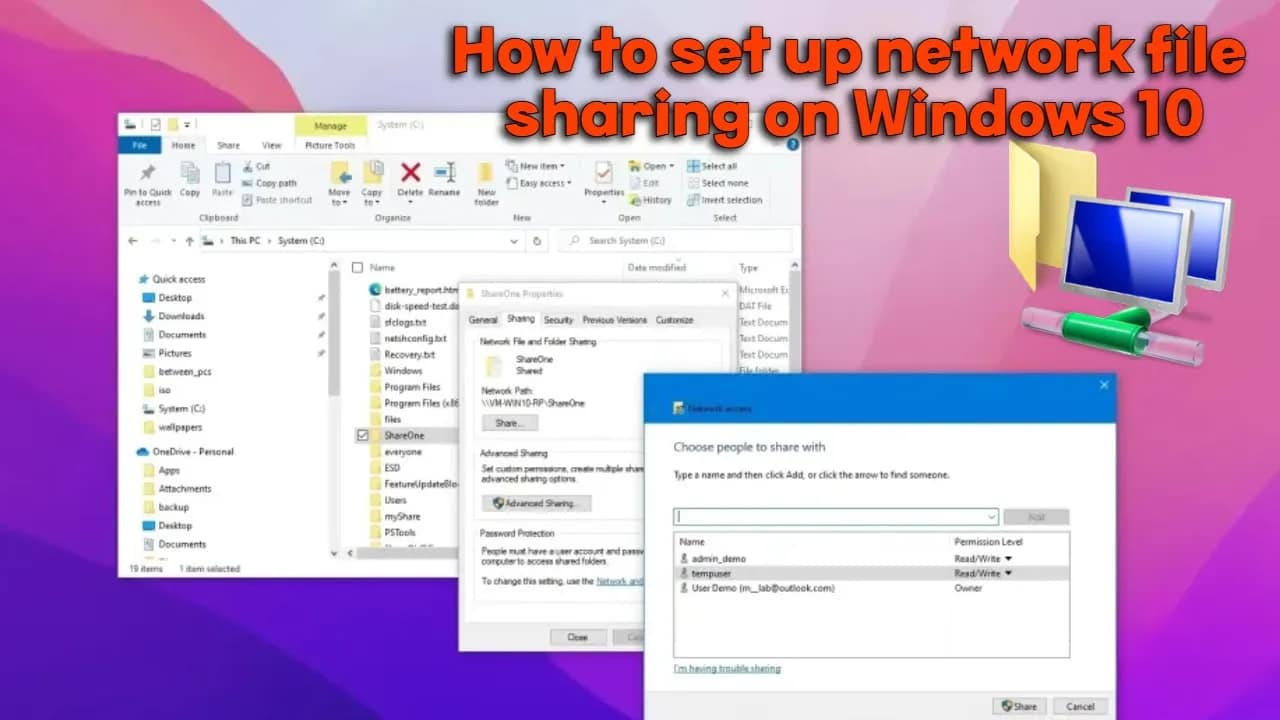 How to set up network file sharing on Windows 10