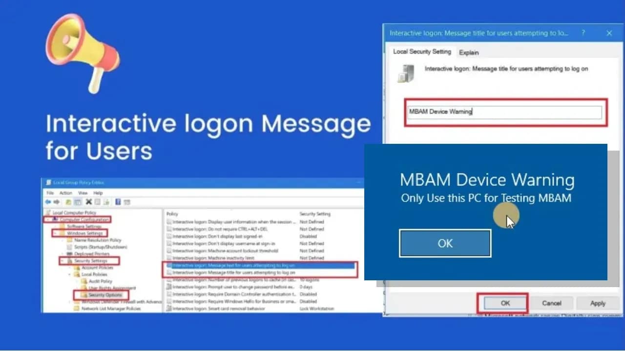 Display interactive logon messages for Windows PCs via GPO
