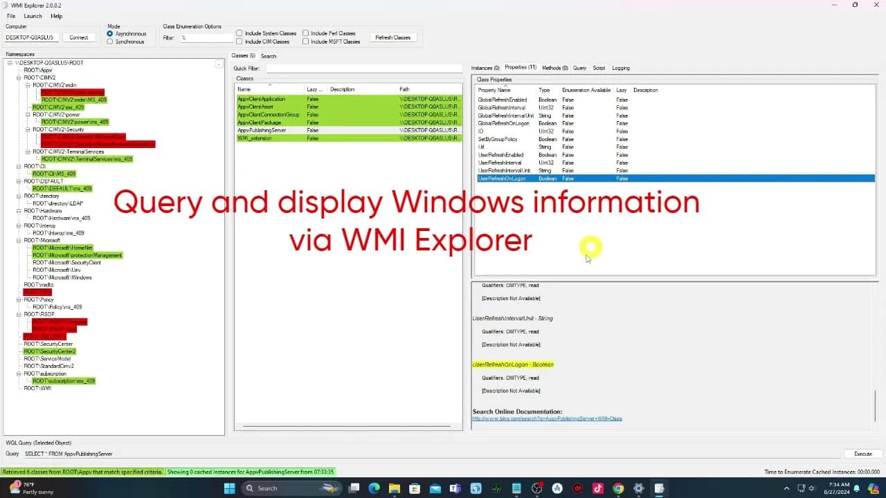 Query and display Windows information via WMI Explorer