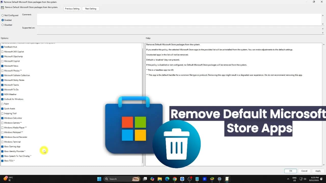 Remove Microsoft Store apps with Group Policy in Windows 11